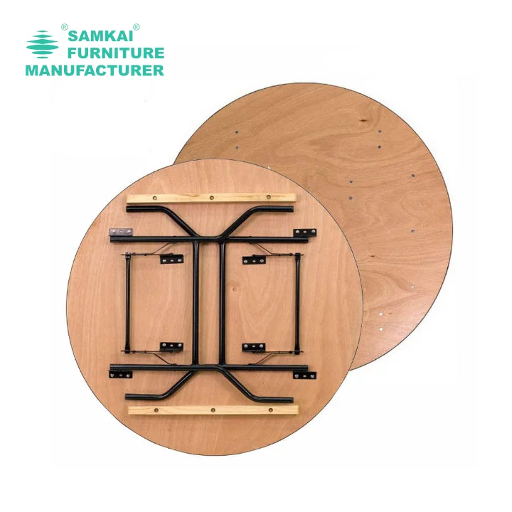 SK-ZDZ-F004 Luxury Round Wood Banquet Table 48in Foldable with Reinforced Metal Frame for Elegant Occasions
