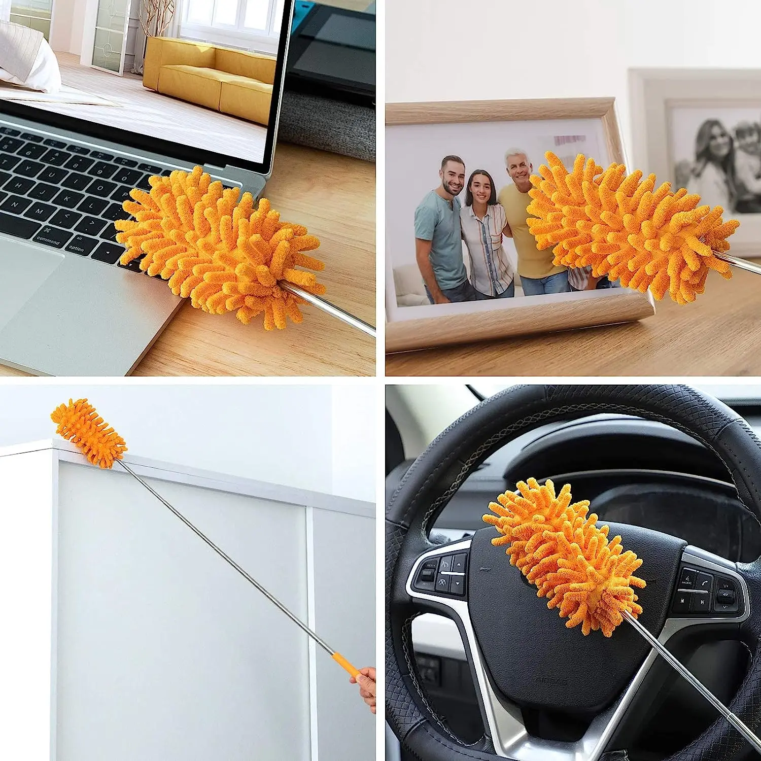CARCATICZ Microfiber Duster for Cleaning Hand Washable Dusters with 2pcs Replaceable Microfiber Head for Car Ceiling Fan