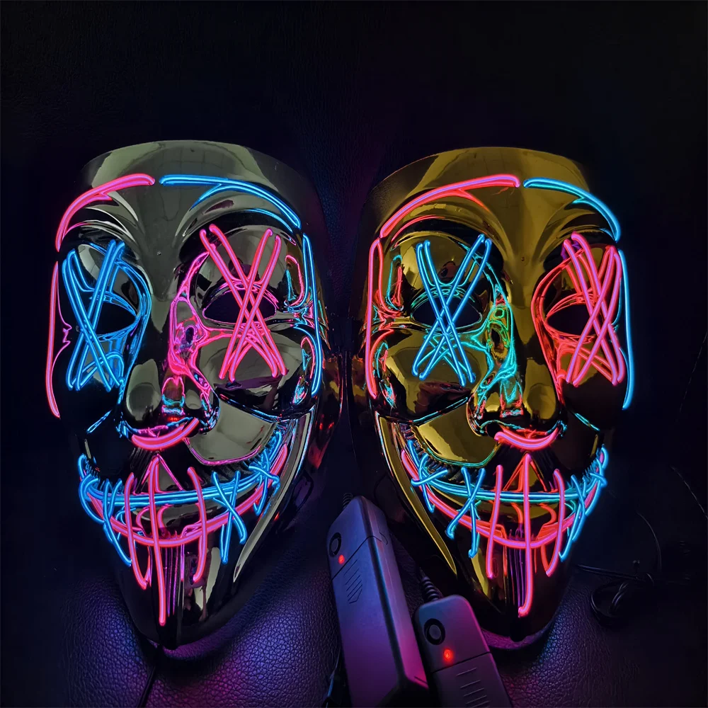 Halloween Latest Hotsale V-shaped EL luminous Mask Light Up Neon Glowing El Wire Purge Rave Led Party Halloween Mask