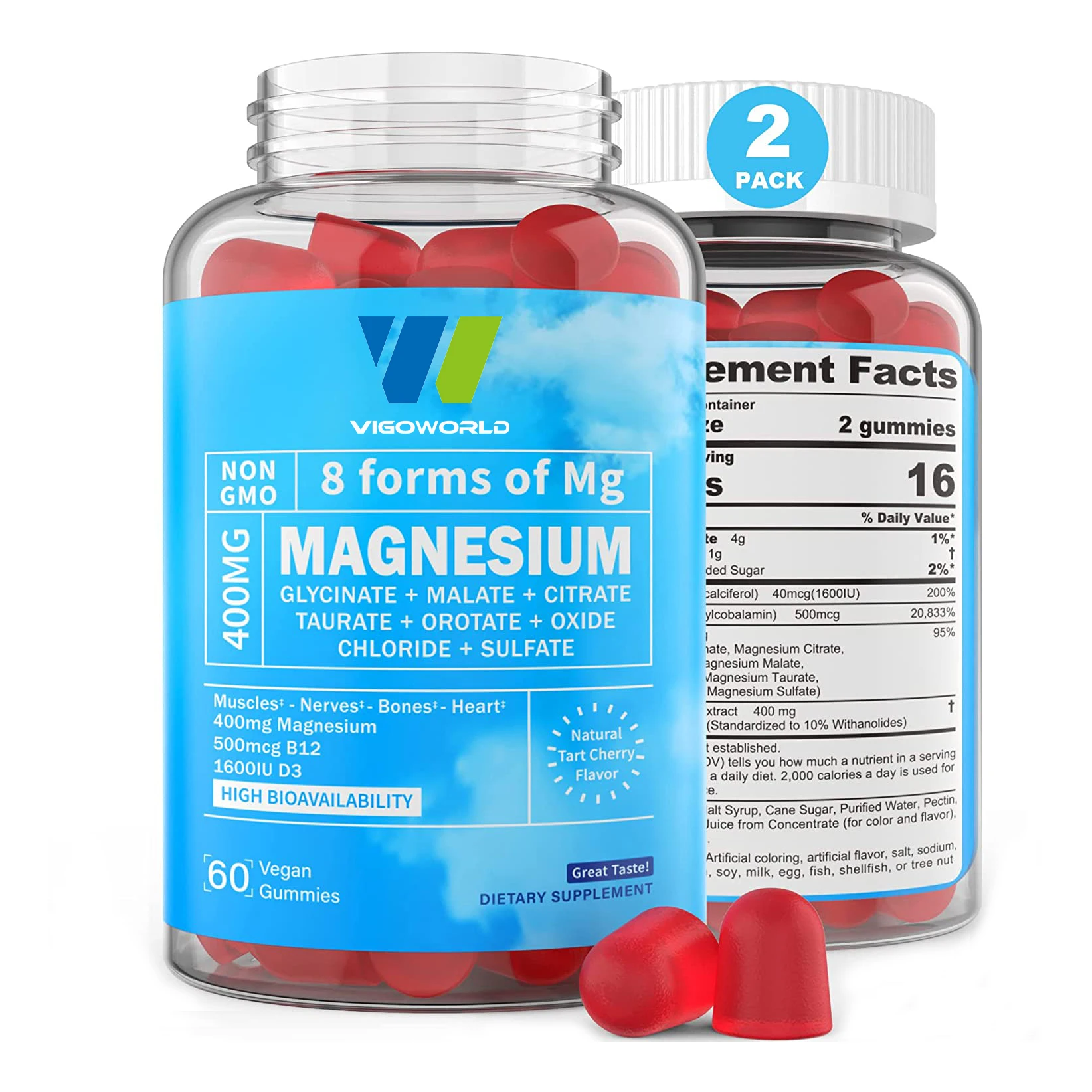 Vegan Magnesium Glycinate Gummies Ashwagandha Extract Supplements for Adults Children Supports Calm Zzz Mood Muscle Cramp