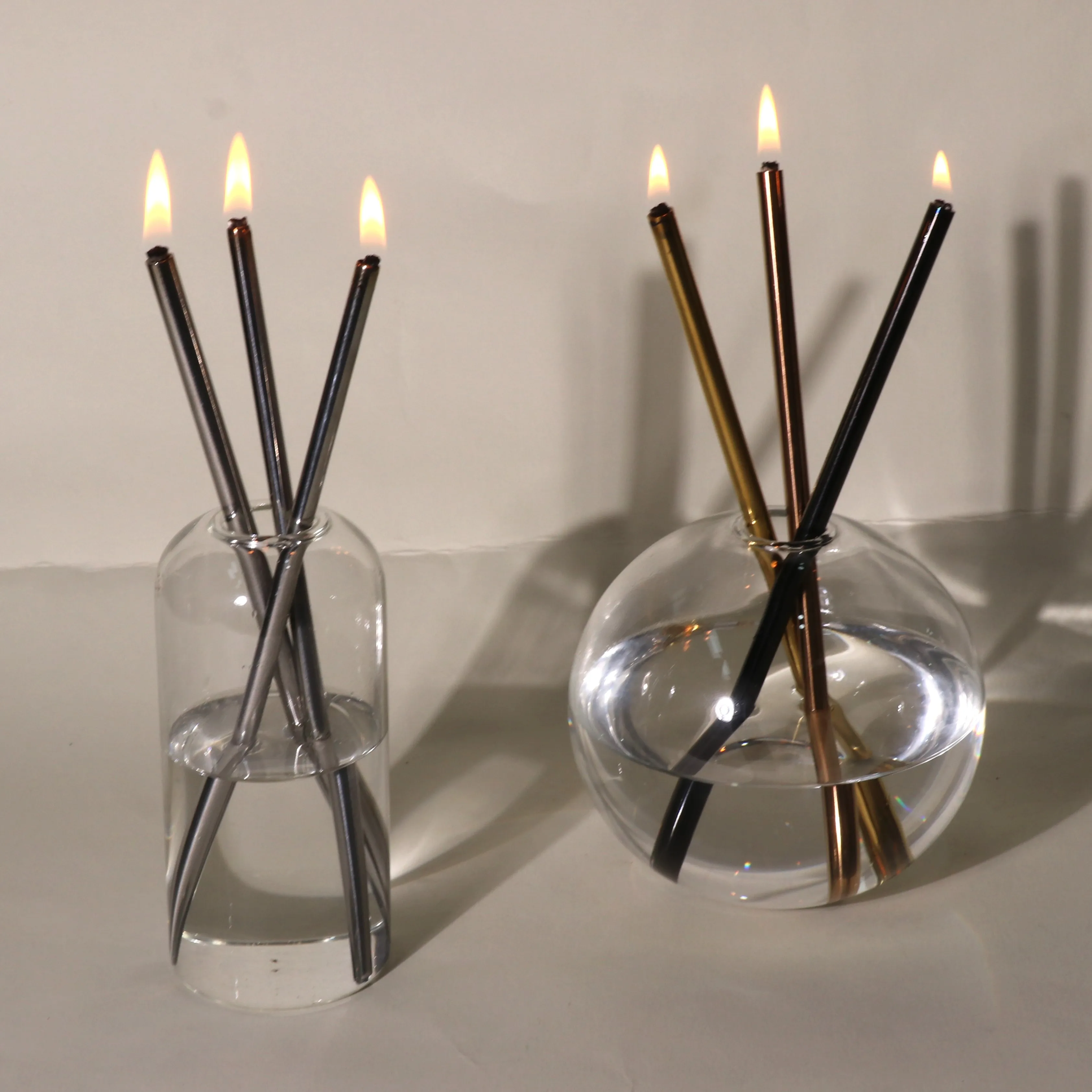 C&H Custom Color Vase Three Metal Steel Candlestick Refillable Clean Burning Oil Forever Lasting Candle Everlasting Candles