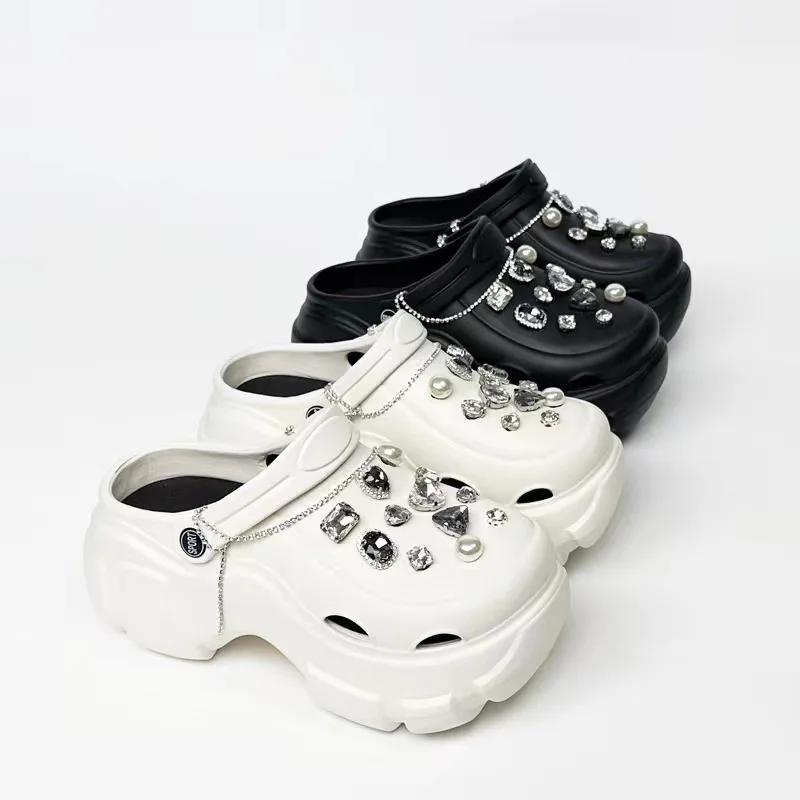 QY7083 2024 Fashion Women Casual Shoes Summer Rhinestone Decoration Shoes Thick Bottom Non-Slip Beach Sandals