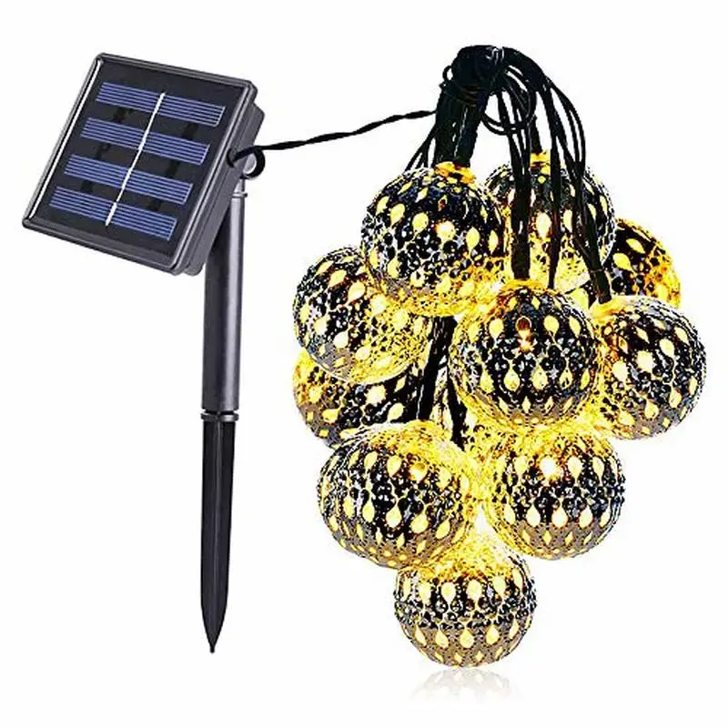 Free Shipping LED Solar String Light Moroccan Balls 15ft Fairy Light Lantern Lamp Christmas Tree Strand Lighting for Garden