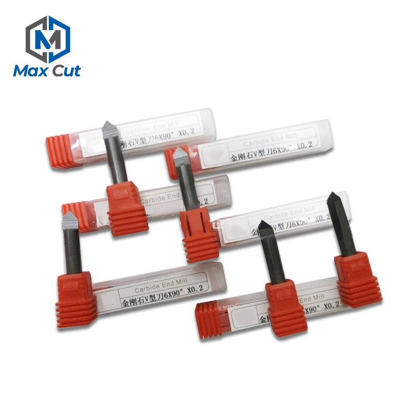 V Carve Diamond PCD Tool Router Bit CNC End Mill Sets Diamond CNC End Mill Bits Cutter for Granite Stone