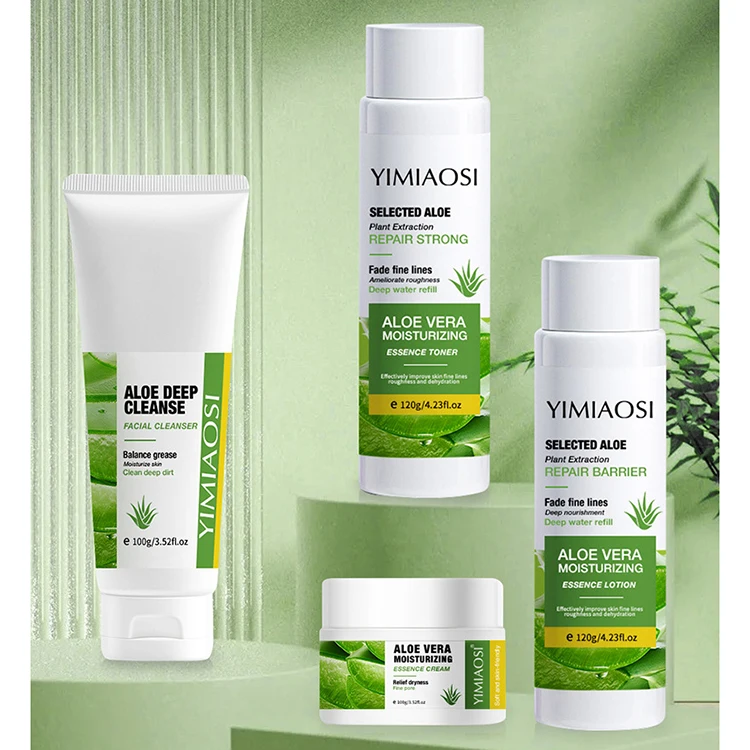 Organic Natural Body Lotion Aloe Vera Face Wash And Cream Moisturizer Repair Skin Remove Acne  Aloe Vera Skin Care Set