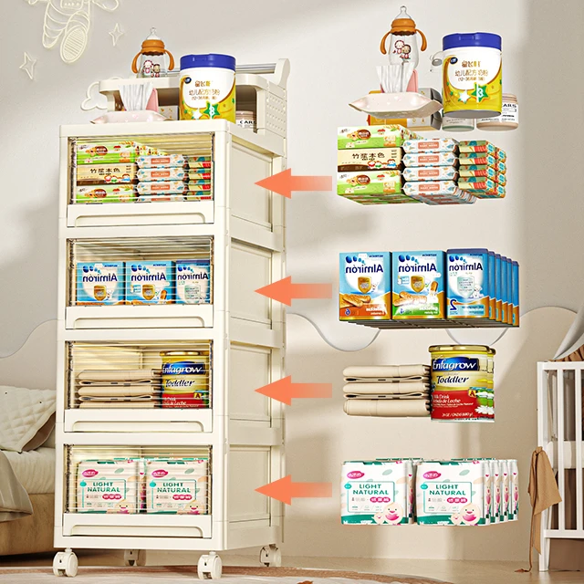 Rmier foldable storage boxes&bins trolley with multi-layer drawers that can be pulled out. Square storage box for sundries.