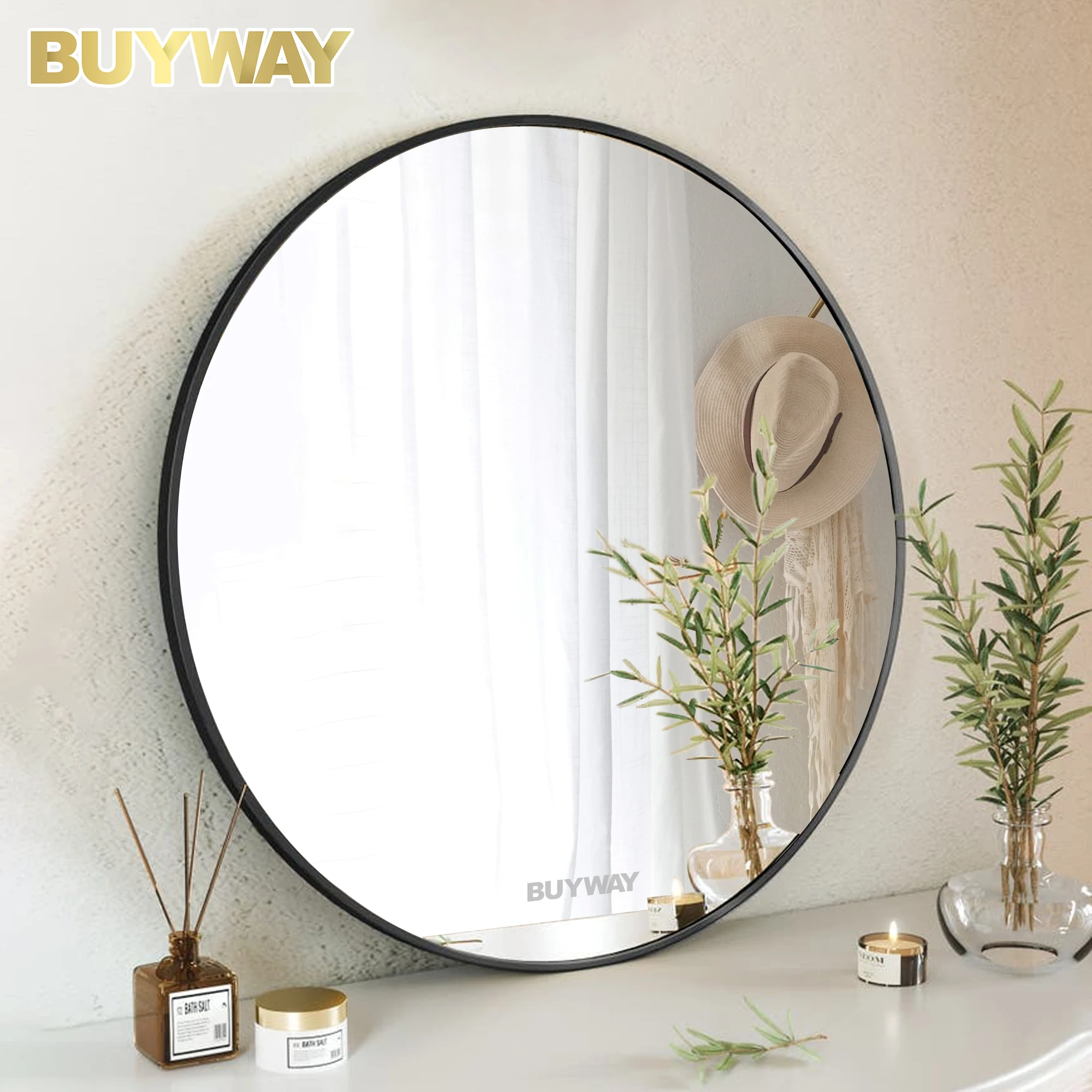 Hotel Metal Framed Circle Rectangle Bathroom Antique Big Gold Living Room Round Luxury Art Mirror Home Decor Wall Mirrors