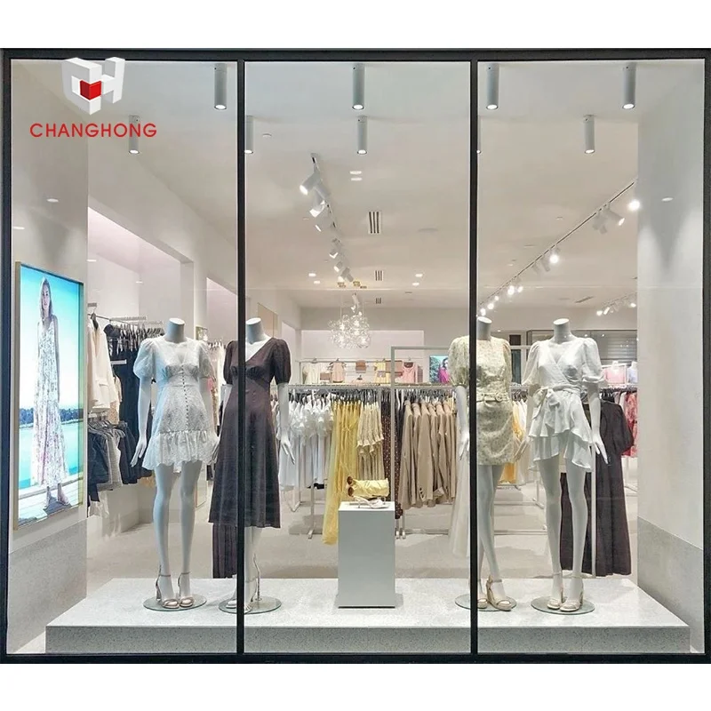 Woman Clothes Store Fixtures Boutique Shop Equipment Display Chrome Display Rack Shop Fitting Garments Clothes Shop Fitting