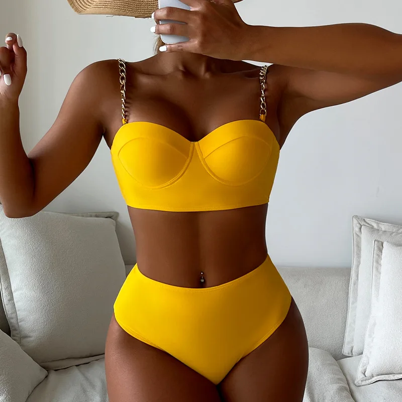 Hot selling Custom bikini two piece swimsuit beachwear solid color sexy bathing suit plus size women swimwear