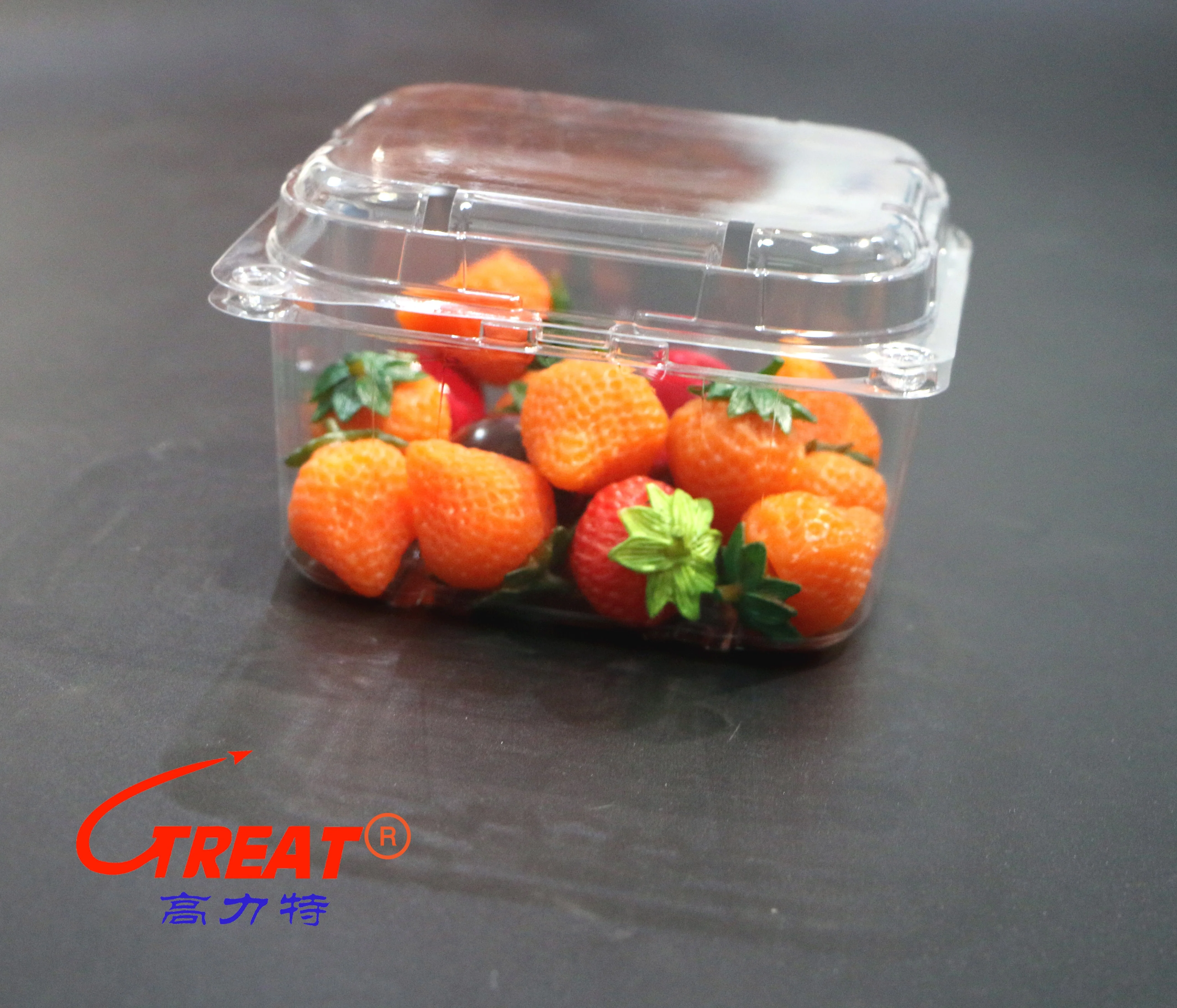 Custom clear transparent food container PET disposable plastic clamshell vegetable fruit packaging box for grape lychee cherry