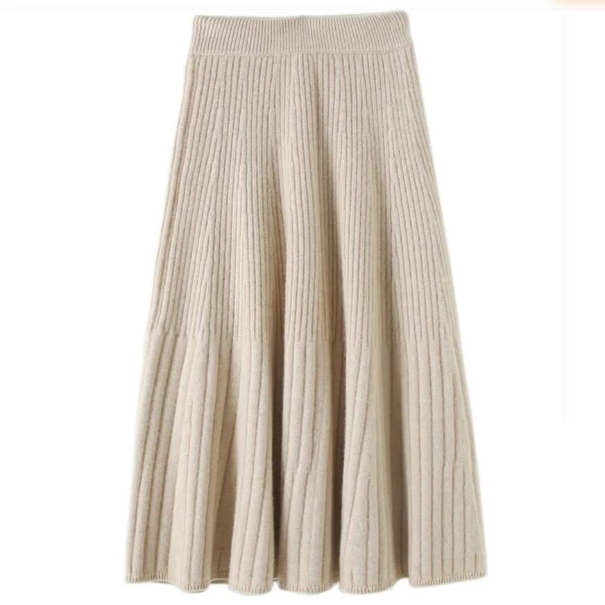 Cashmere Skirts for Women Stylish 2025 Custom Knit Skirt Cashmere Pleated Skirt Mid-length With High-waisted Elegance