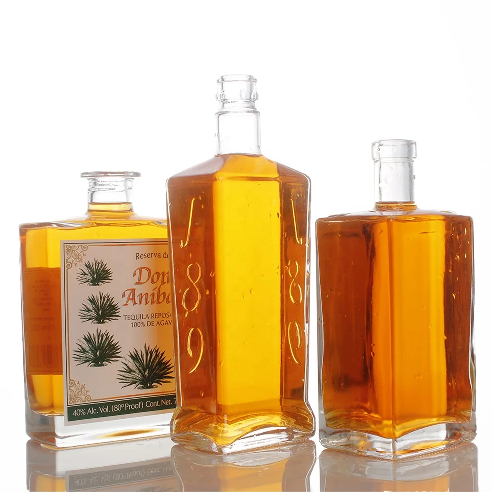700 ml 750ml Cachaca customized bartop flat custom fancy tequila mescal Heavy Base London dry gin square glass bottle