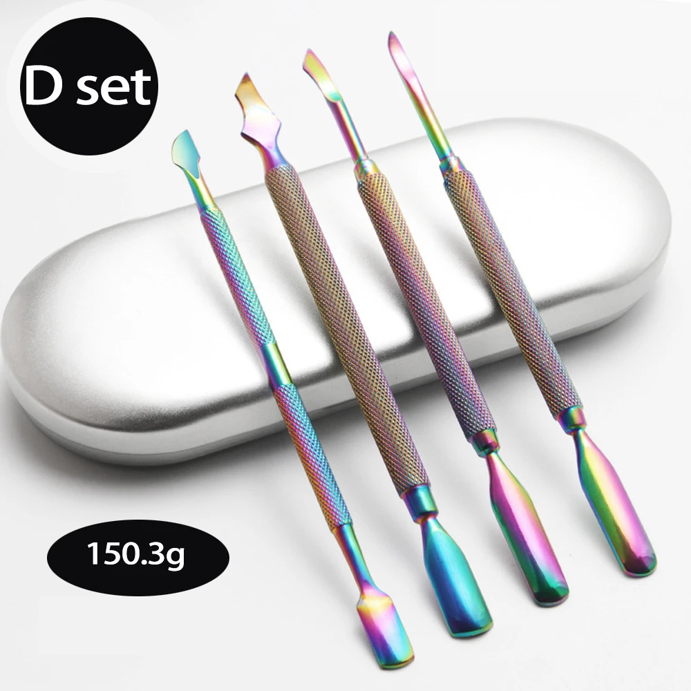 BQAN Rainbow Dual-ended Nail Cuticle Pusher Stainless Steel Dead Skin Push Remover Pedicure Cleaner Nail Art Tools