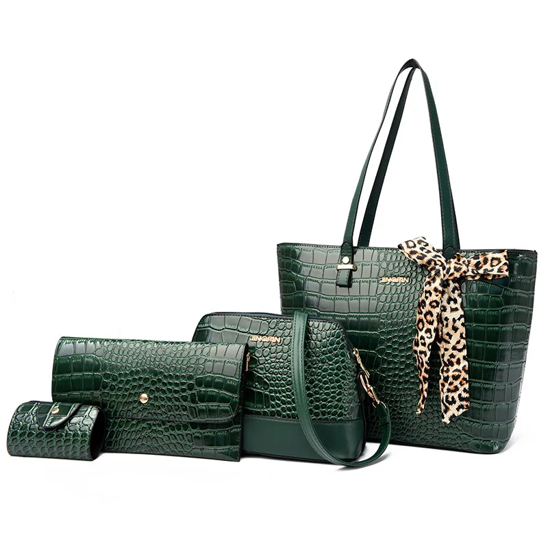 Fashion Women Bag Embossing Crocodile Pattern Leather Purses And Handbag Set  Women Handbag And Purse