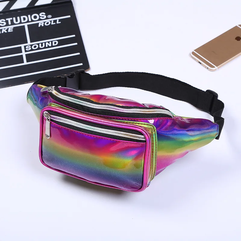 
Amazon hot sale shiny holographic Fanny pack custom logo pouch Waist bag for party 