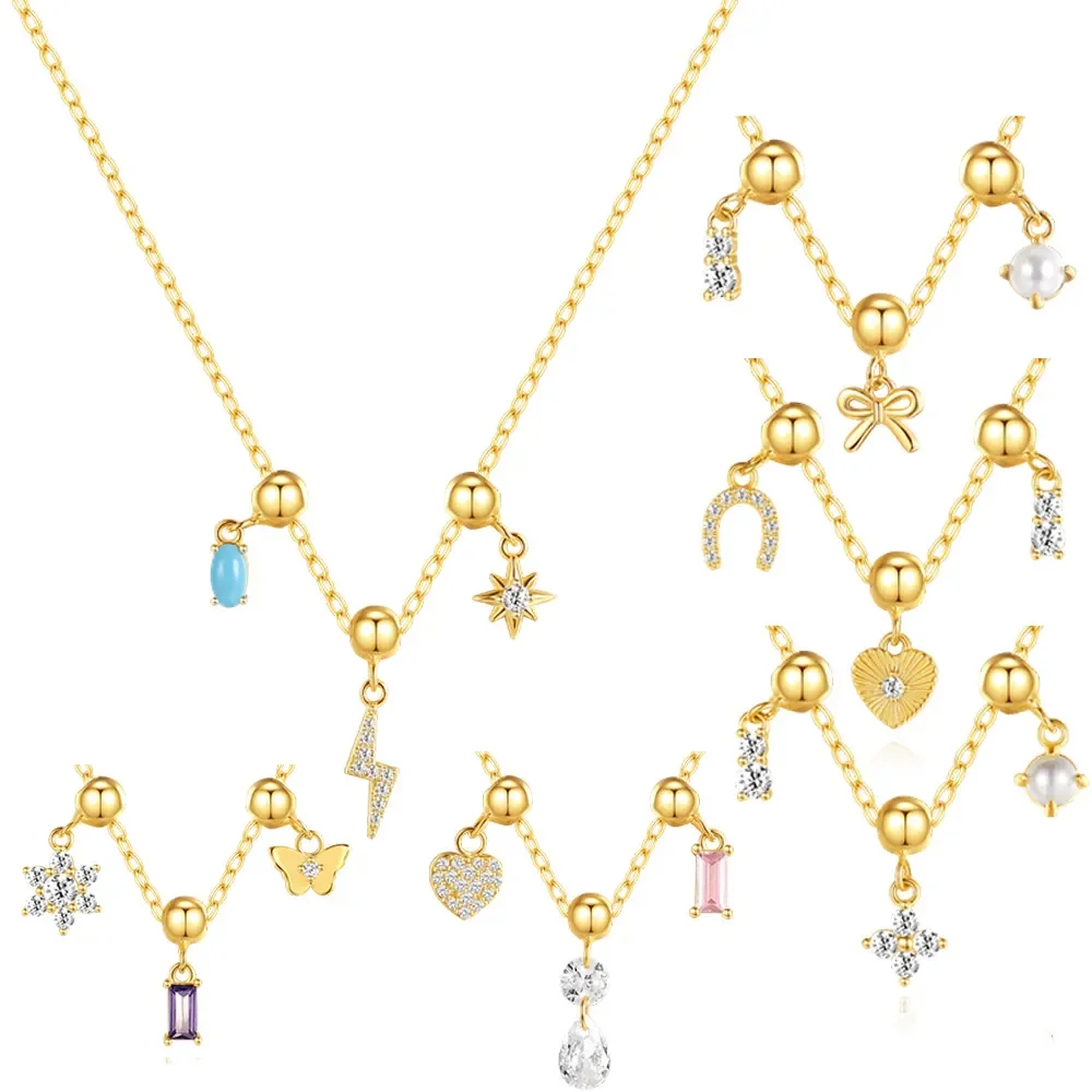 Jewelry 925 Sterling Silver Moon Star Horseshoe Heart Clavicle Necklace Jewelry Women 18K Gold Plated Chain Necklace