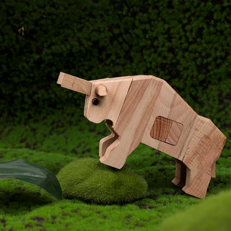 New Unisex Wooden Bull Model DIY Educational Toy for Home Decor Kids Animal Crafts Desk Gifts