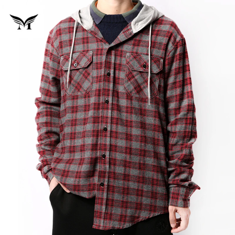 Wholesale 100% Cotton Button Down Vintage Classic Jacket Plaid  Hoodies Jacket Shirt