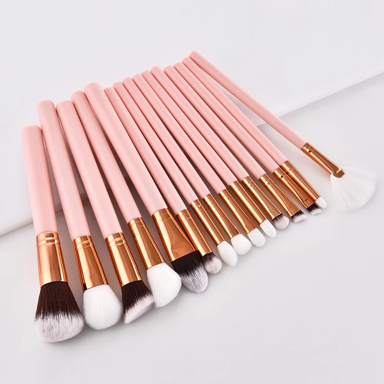 
Manufacturers China Hot Sell Pink Cosmetics Make Up Brushes 15 PCS Professional Pink Vegan Makeup Brushes Powder Eye Brush Set 