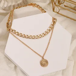 Punk Gold Coin Pendant Necklace Cuban Multilayer Chunky Thick Chain Pearl Choker Butterfly Necklaces Jewelry Party