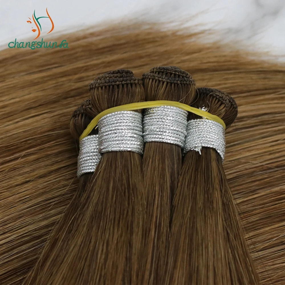 Thick End Russian Human Hair Handtied Weft Hair Extension Double Drawn Hand Tied Weft