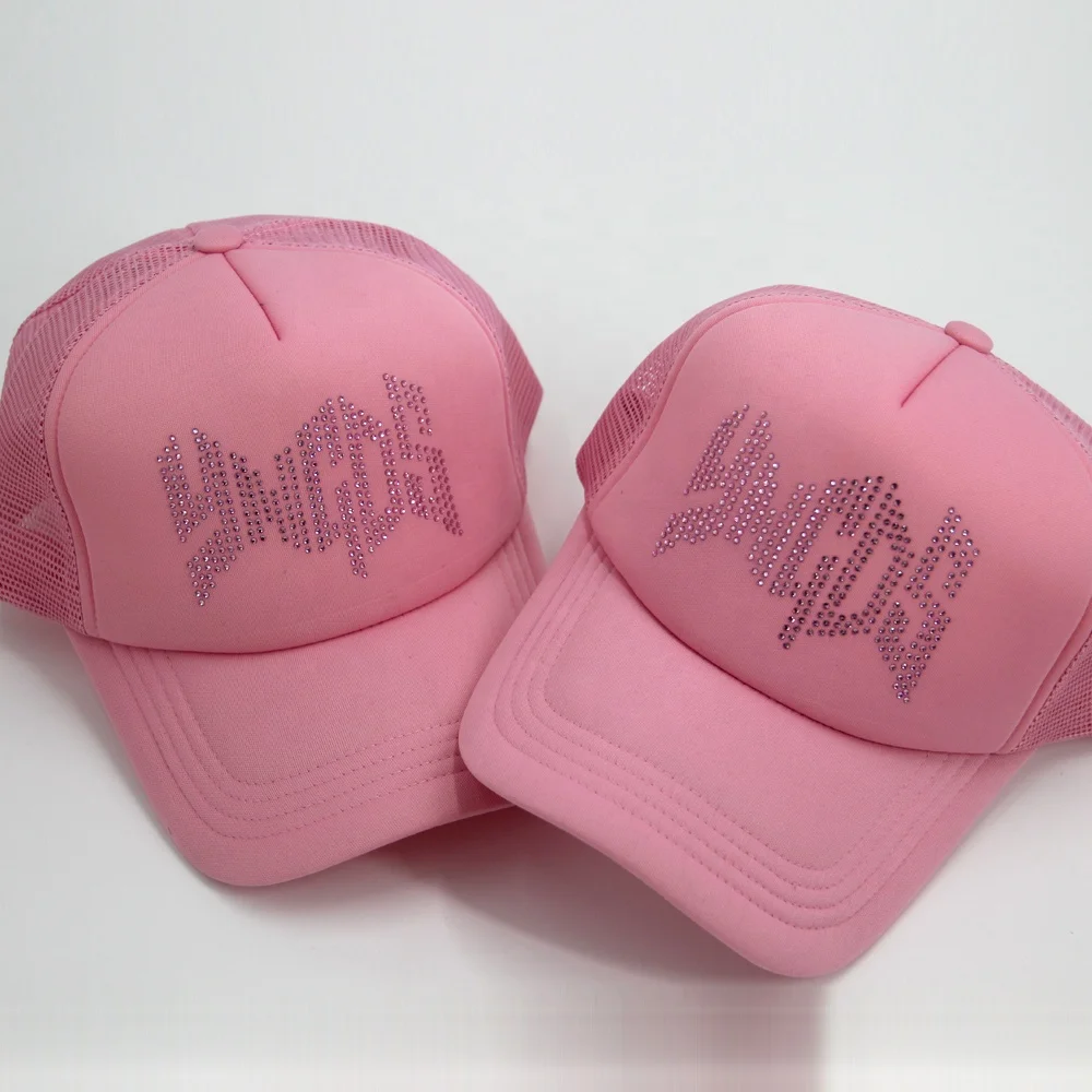 Wholesale Custom Embroidery Logo Men Mesh Net Baseball Sport Foam Crystal Diamond Bling Rhinestone trucker cap hat