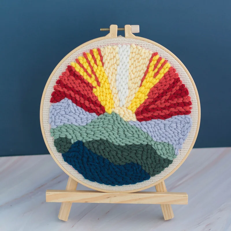 Wholesale Simple Pattern Kit Set Forest Diy Punch Needle Kit Single with Bamboo Hoop