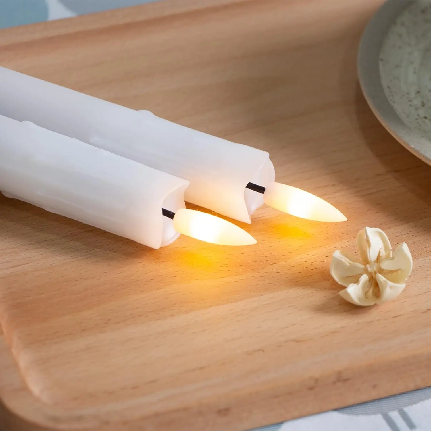 6pcs Set Real Wax LED Flameless Taper Candles with Remote Timer 7.5 Inches Candlesticks Battery Operated