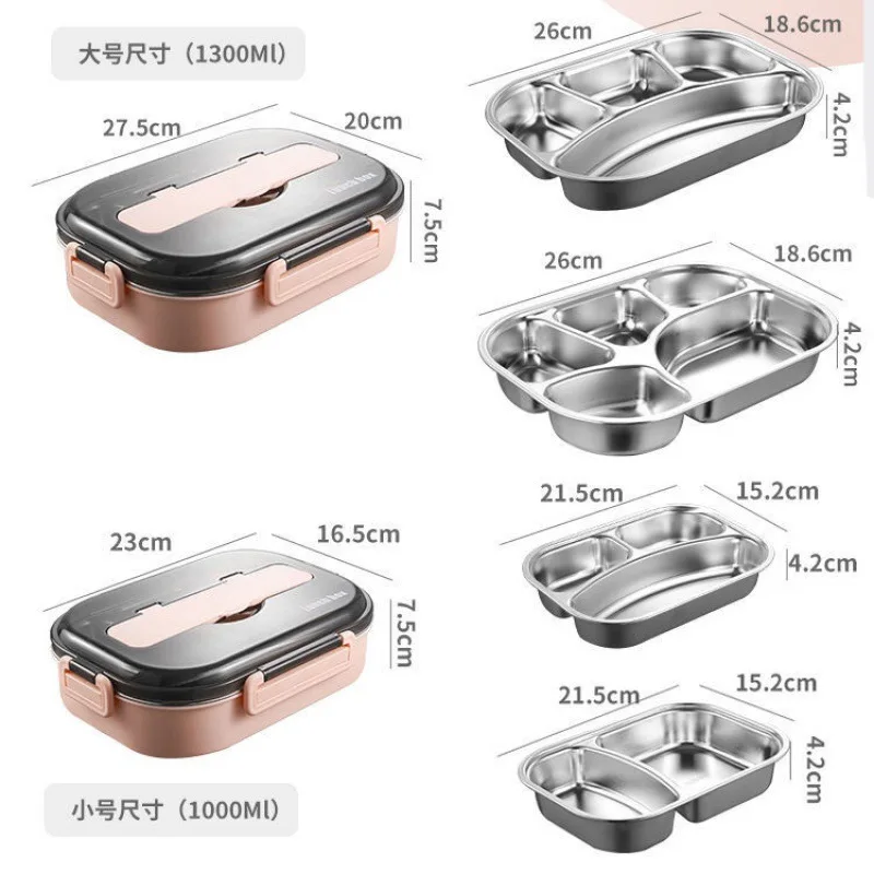 Portable Metal Lunch Box for Kids Food Grade Stainless Steel Lunch Bento Box Partition With Bag