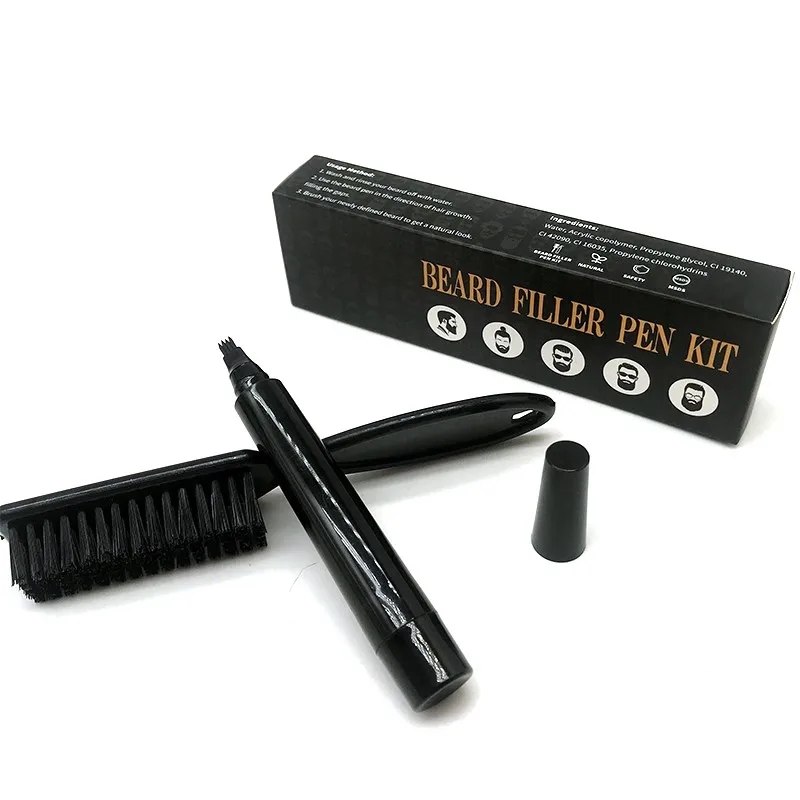 Custom private label beard care  kit waterproof brown black color 4 tip beard pencil filler filling beard pen for men