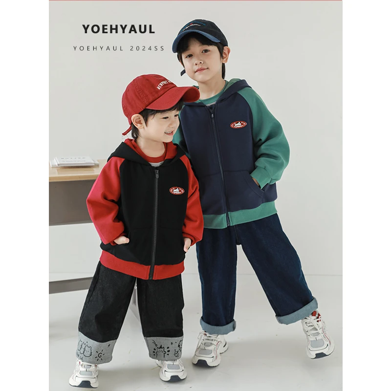 YOEHYAUL N5440 Autumn Cotton Long Sleeve Toddler Boys Hoodie Jackets Coat For Kid Baby Boys Hooded Sweatshirt Fashion Clothing