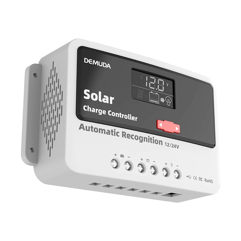 Контроллер DEMUDA Новый PWM 10A 20A 30A 40A 50A 60A 12V/24V/48V автоматический вход постоянного тока Регулируемый цифровой ЖК-дисплей Солнечный контроллер