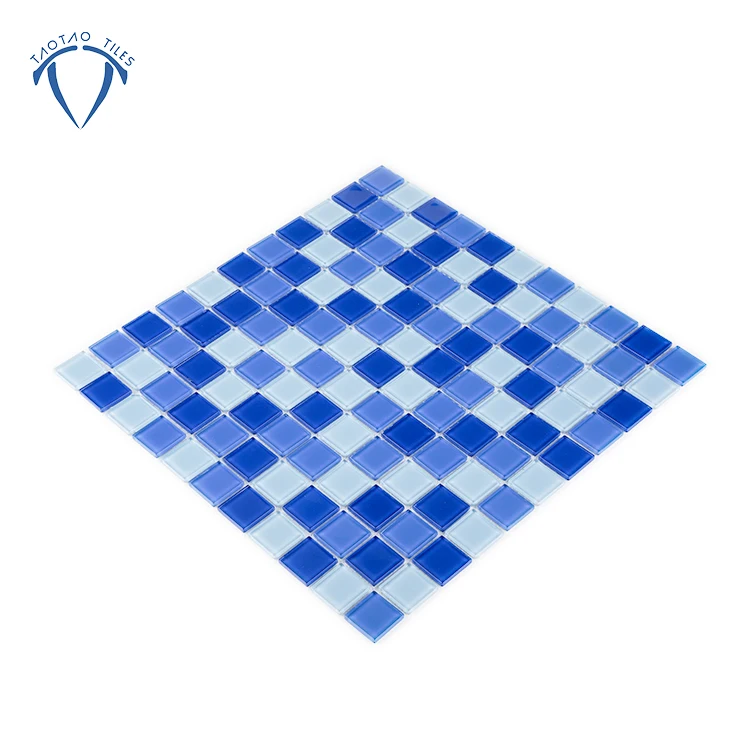Плавательный бассейн дома декоративные стены плитка стеклянная мозаика желтая синего цвета