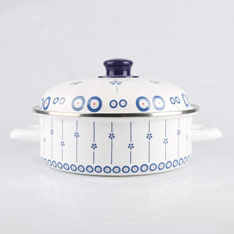 Korea Shallow Pot Stock Pot Enamel Casserole with Tube Handle Knob Glass Lid Cover 16/18/20/22/24/26cm Ollas de peltre Pewter