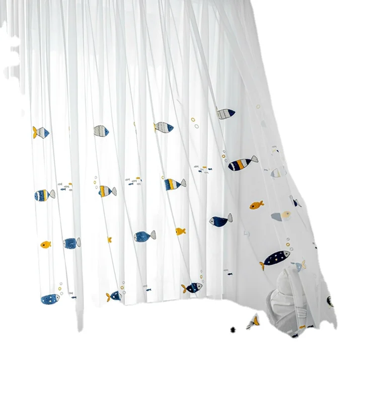 Children curtains cartoon embroidery living room bedroom simple modern style curtains