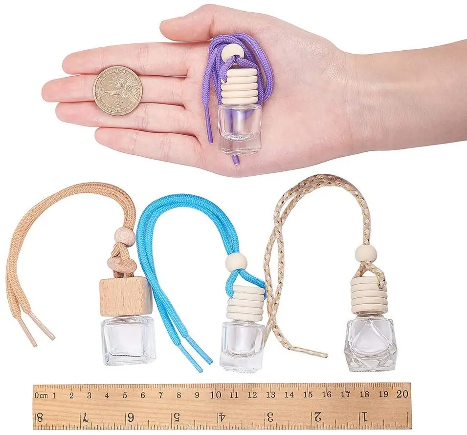 Wholesale 5ml 8ml 10ml diffuser empty perfume bottles hanging car Air Fresheners Hanging Bottle bottle with wooden cap