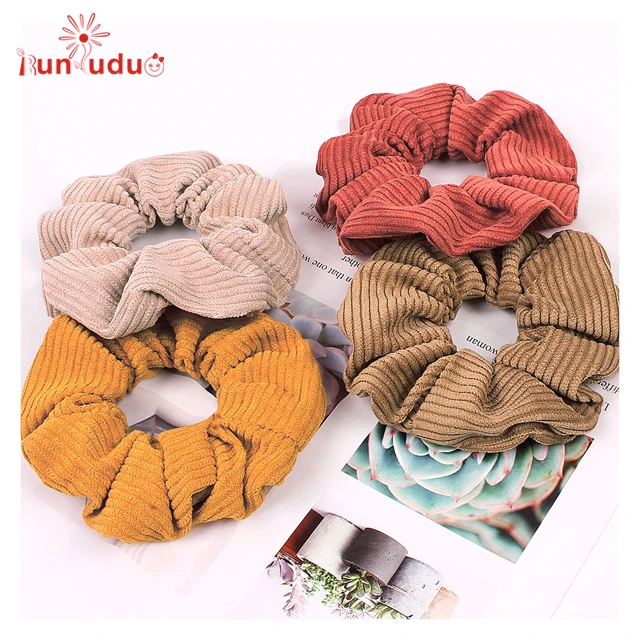 Hot style corduroy scrunchies autumn/winter stripe solid color fur scrunchie