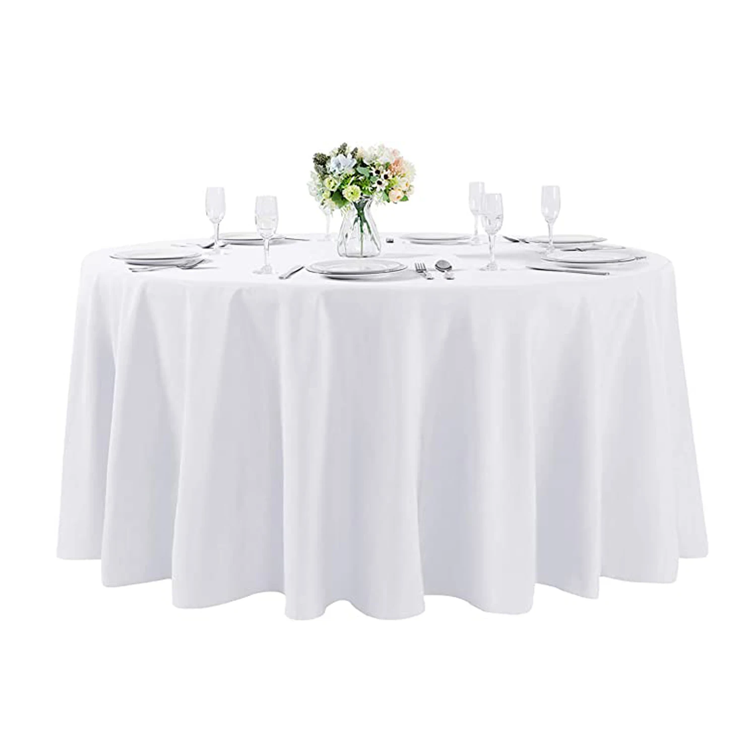 TC033 wholesale polyester custom white round outdoors party wedding tablecloth table cloth