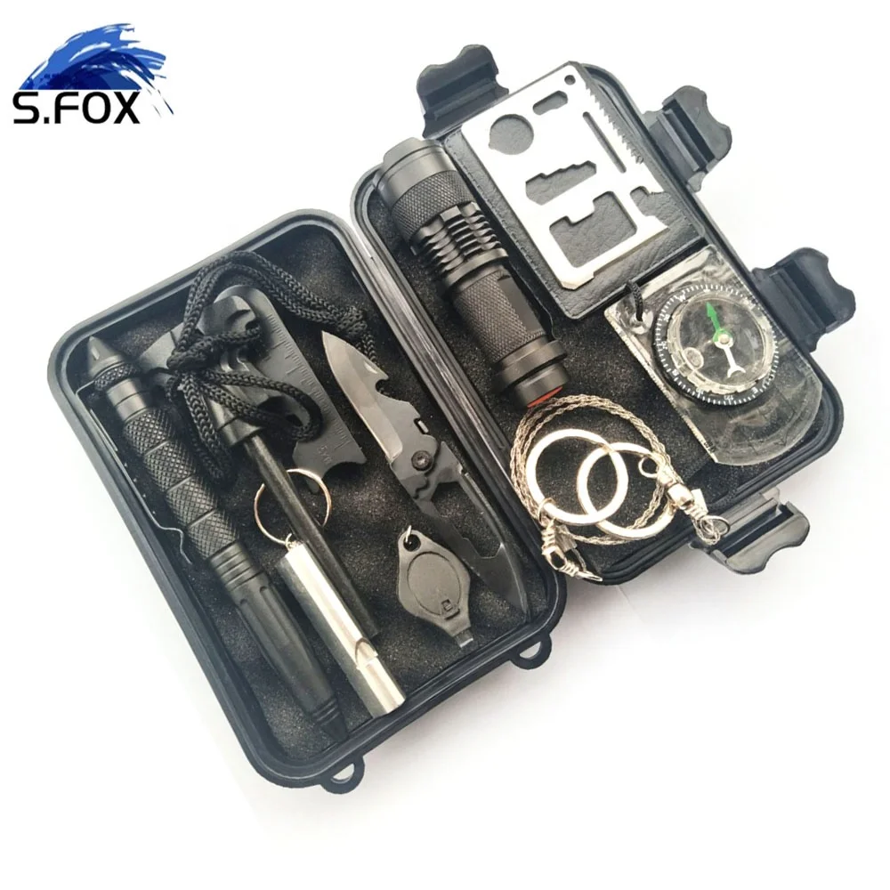 Оптовая продажа, набор снаряжения для выживания 11 в 1, профессиональный набор инструментов для выживания на природе с браслетом для выживания и компасом