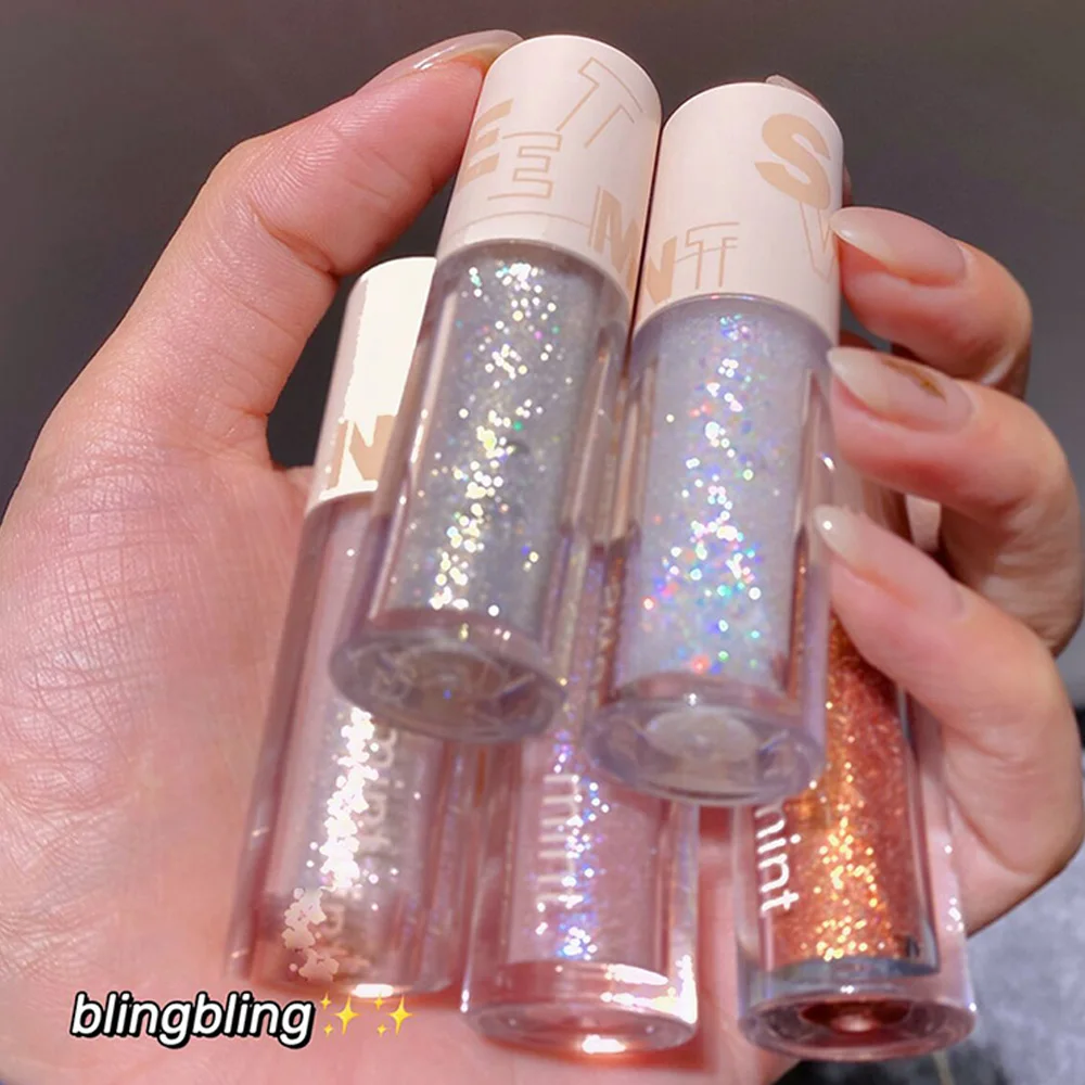 Liquid Glitter Eyeshadow Pigmented Long Lasting Quick Drying Sweet Mint Pearlescent Brightening Loose Glitter Glue Eye Shadow