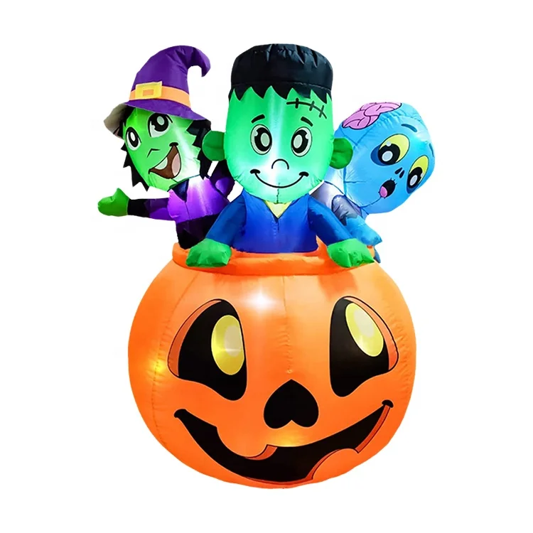 5FT Outdoor Halloween Decoration Inflatable Three Characters on Pumpkin Halloween inflatable Outdoor Yard Decoration