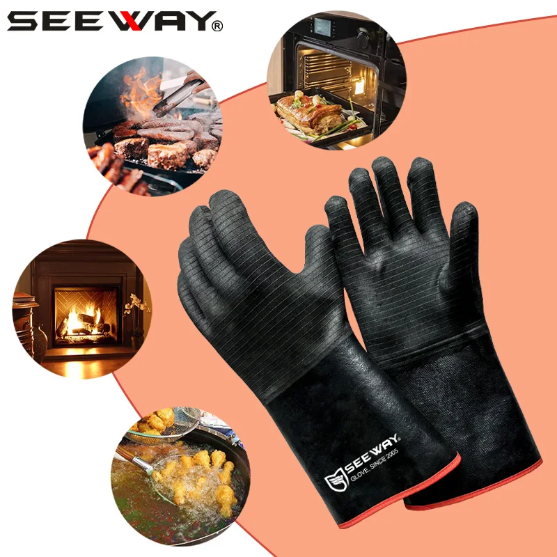 Seeway Textured Palm Waterproof Oil Heat Resistant Gloves for Fryer Grill Smoker Cooking Pit Barbecue