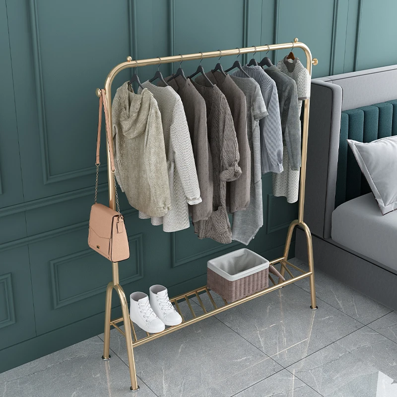 
Hot sale light clothes rack floor stand bedroom hanger household folding clothes shelf drying rod Nordic floor coat rack stand 