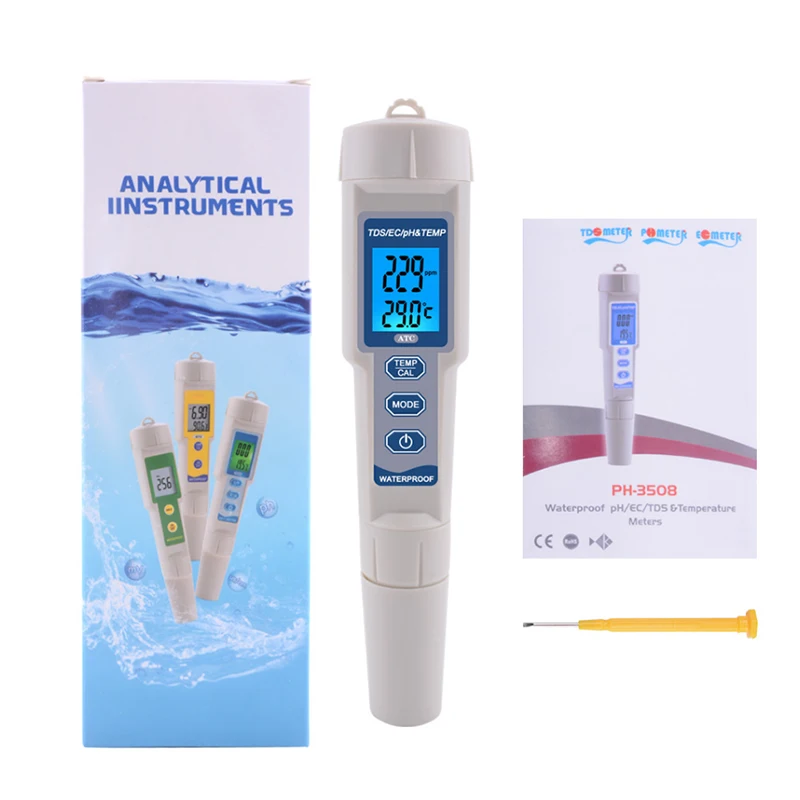 ATC Многофункциональный водонепроницаемый pH/EC/TDS/температура 4 в 1 ph метр