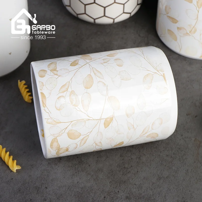 Straight shape ceramic food storage jar kitchenware 1280ml fresh food storage tank with bamboo lid nuts candy storage jar