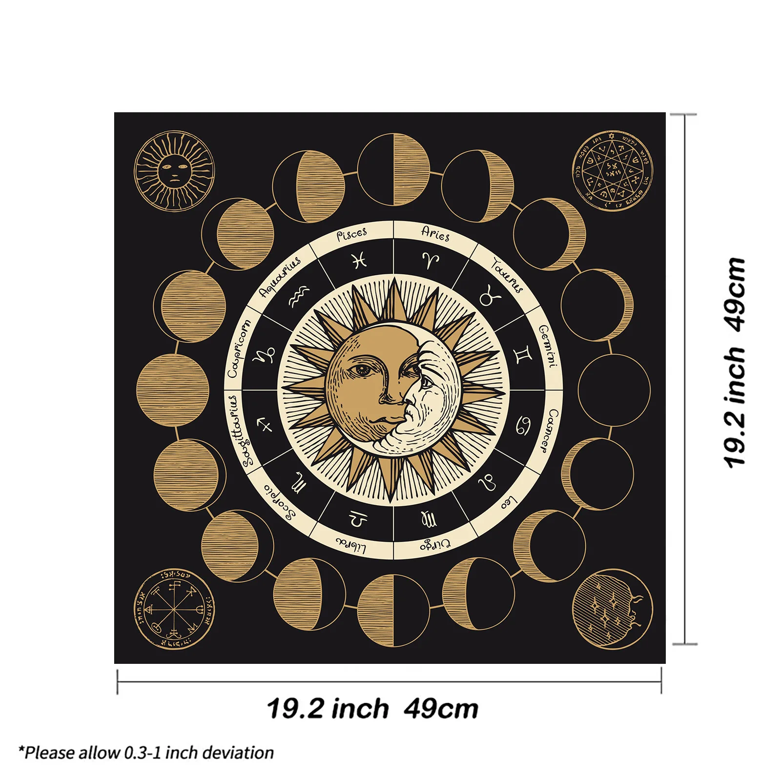 High Quality  49*49cm Velvet  Sun Moon Star Witchcraft Alter Tarot Pagan Wheel Tentacle Triquetra Tarot Tablecloth Mat
