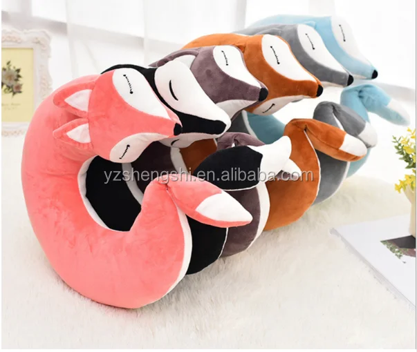 OEM Lovely Fox Animal Cotton Plush U Shape Neck Pillow Travel Car Home Pillow Nap Pillow Health Care