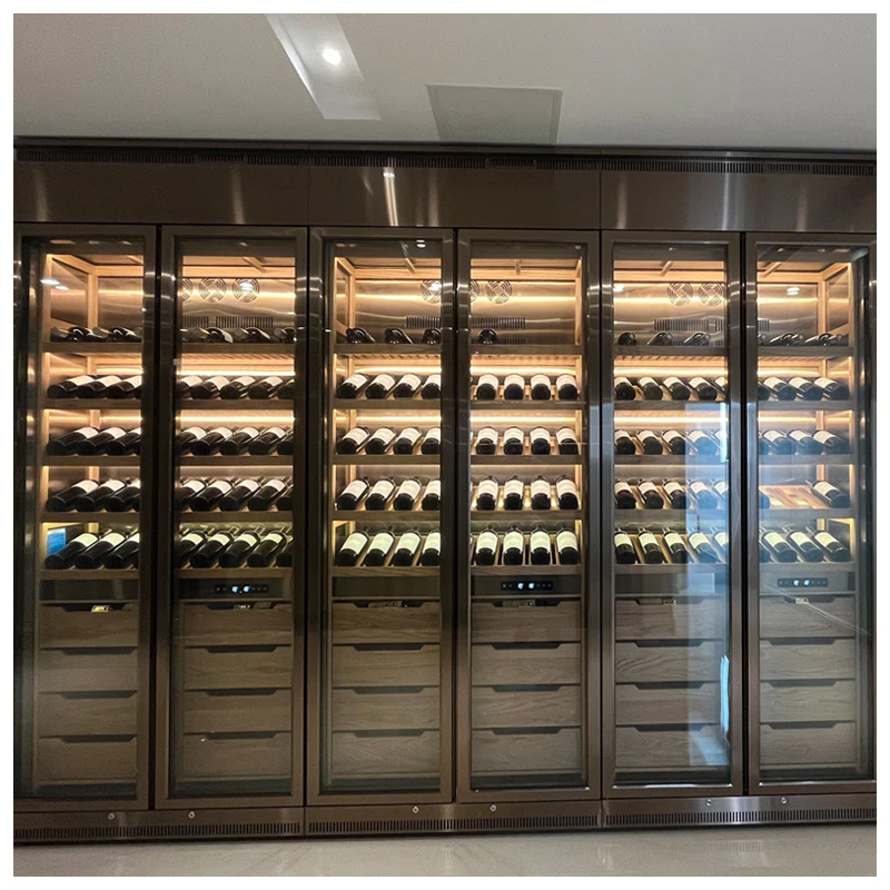 Factory Supply Modern Design Wine  Display Cabinet Bar  Living Room Furniture Stainless Steel Wine Storage Cellar Cabinets