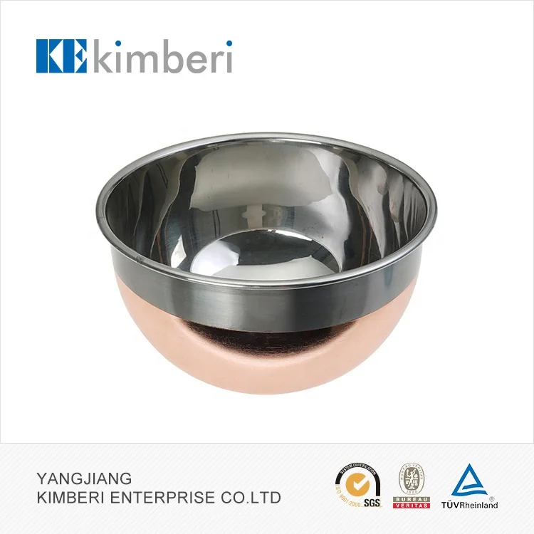 Wholesale food grade stainless steel mixing bowls copper coating salad bowl