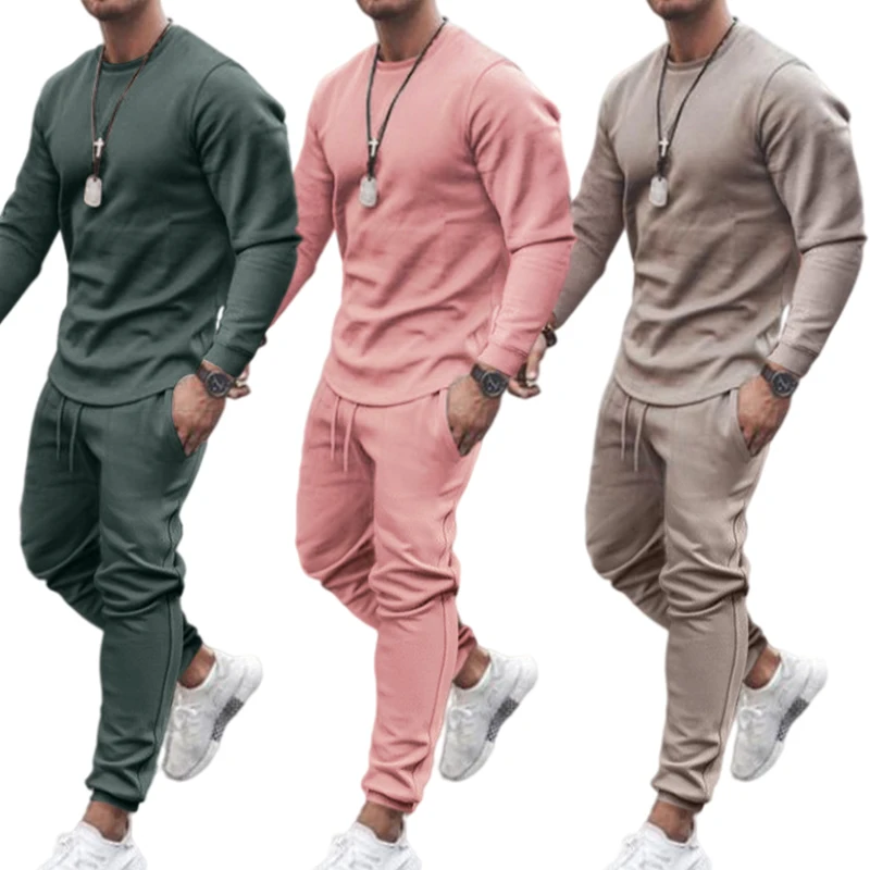 plus size slim fit Brown embossed logo bulk custom Men high quality sweatsuits slim fit sets unisex for men blank set tracksuit